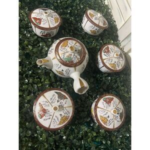Antique Japanese Kutani Yaki Porcelain Teapot with 6 Cups 1900-1940
